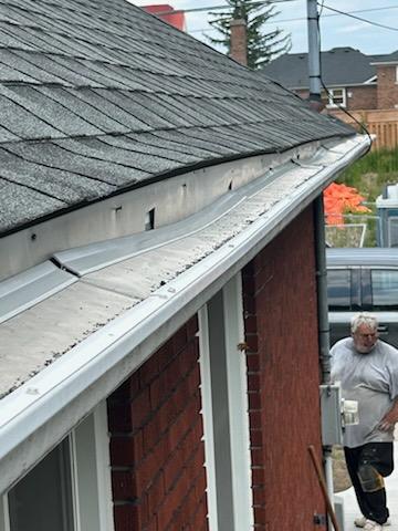 Unprotected eavestrough collecting debris before Gutterglove was installed